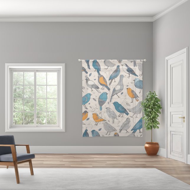 Elegant watercolor colorful birds sheer curtains (Wide)