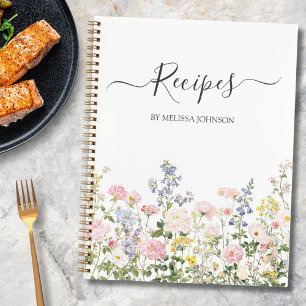 Elegant Watercolor Colorful Flower Garden Recipe Notebook