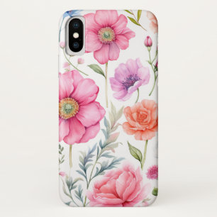 Elegant Watercolor Colorful Flowers Flora  Pattern iPhone X Case
