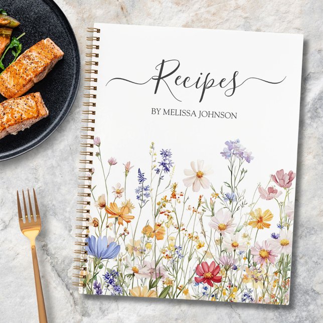 Elegant Watercolor Colorful Wildflower Recipe Book (In situ)