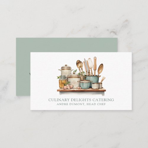 Elegant Watercolor Cooks Table Chef Caterer Business Card