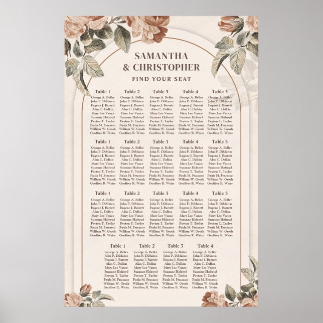 Elegant watercolor copper flowers dusty green arch poster (Front)