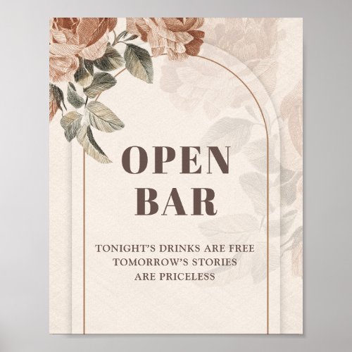 Elegant watercolor Copper flowers sage open bar Poster