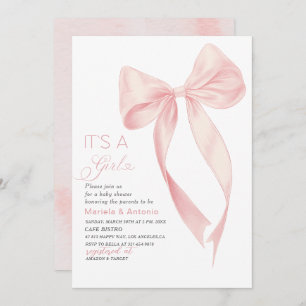 Elegant Watercolor Coquette Pink Bow Girl Baby Sh Invitation