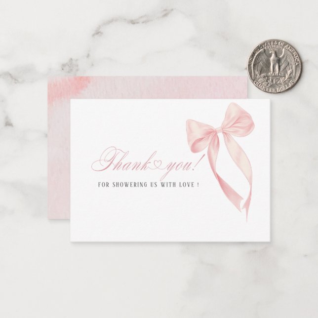 Elegant Watercolor Coquette Pink Bow ribbon  Baby  Note Card (Front/Back In Situ)