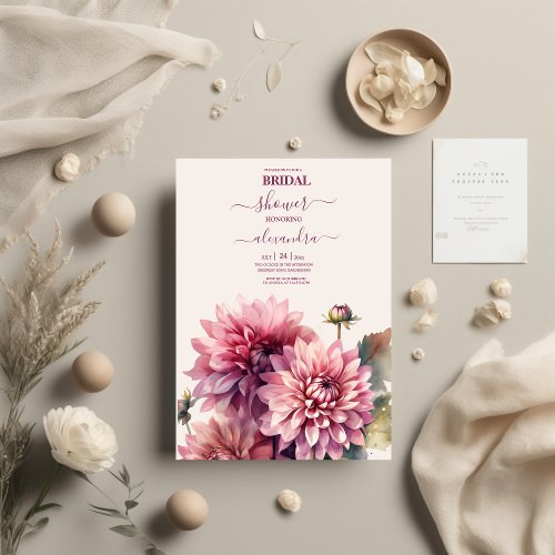 Elegant Watercolor Coral And Pink Dahlia Bridal Invitation