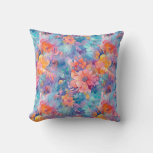 Elegant watercolor coral blue floral throw pillow