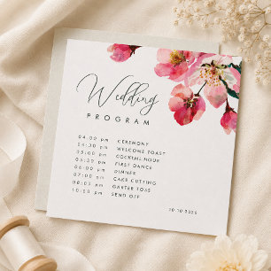 Elegant Watercolor Coral pink Floral wedding Program