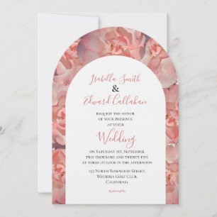 Elegant Watercolor Coral Pink Rose Floral Wedding Invitation