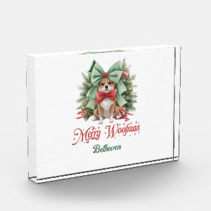 Elegant watercolor corgi with Christmas decoration Photo Block