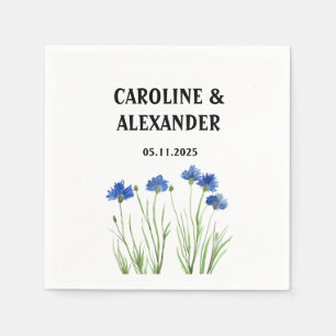 Elegant Watercolor Cornflowers Wildflowers Wedding Napkins