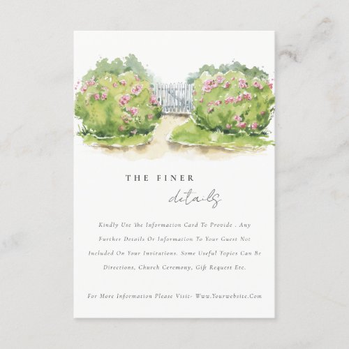 Elegant Watercolor Cottage Garden Wedding Details Enclosure Card