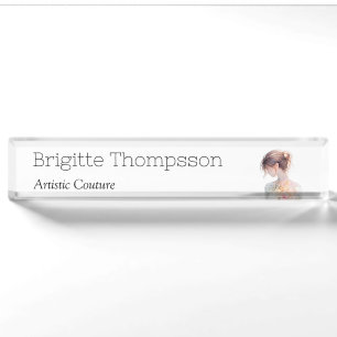 Elegant Watercolor Couture Bridal Fashion Designer Desk Name Plate