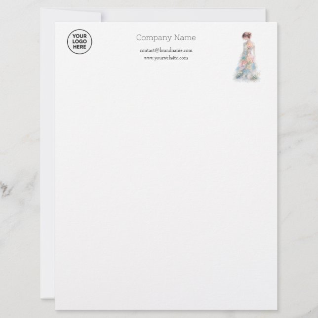 Elegant Watercolor Couture Bridal Fashion Designer Letterhead (Front)
