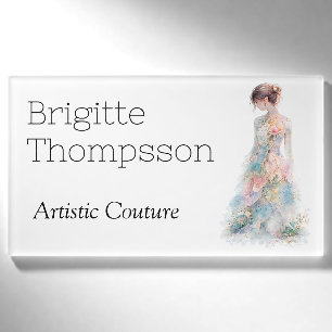 Elegant Watercolor Couture Bridal Fashion Designer Name Tag