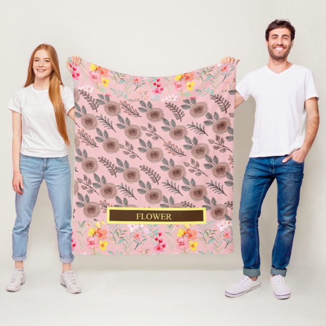 Elegant  Watercolor Customize Flower  Fleece Blanket (In Situ)