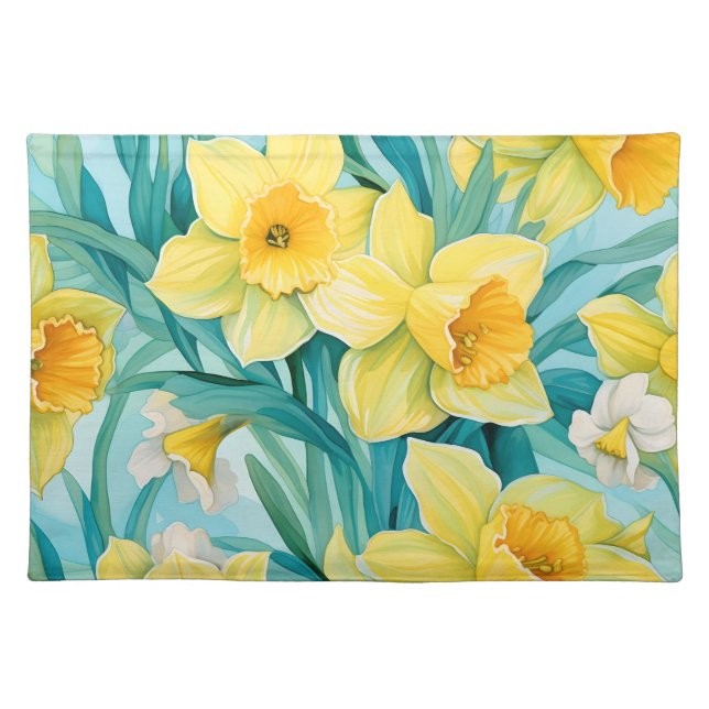 Elegant Watercolor Daffodil Cloth Placemat (Front)