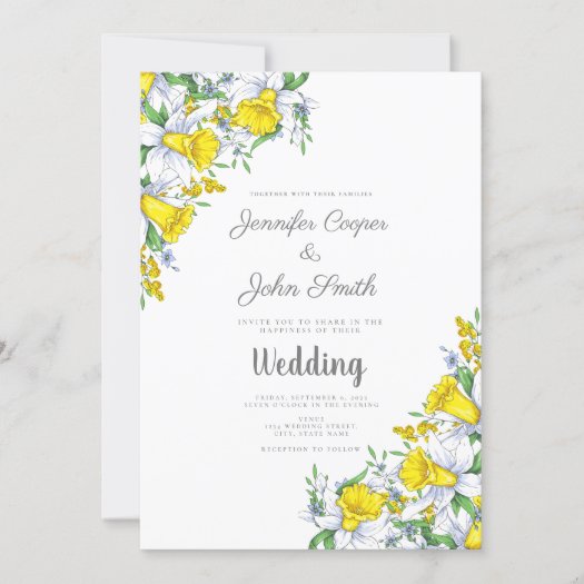 Elegant Watercolor Daffodil Floral Wedding 