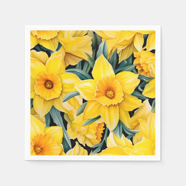 Elegant Watercolor Daffodil Napkins (Front)
