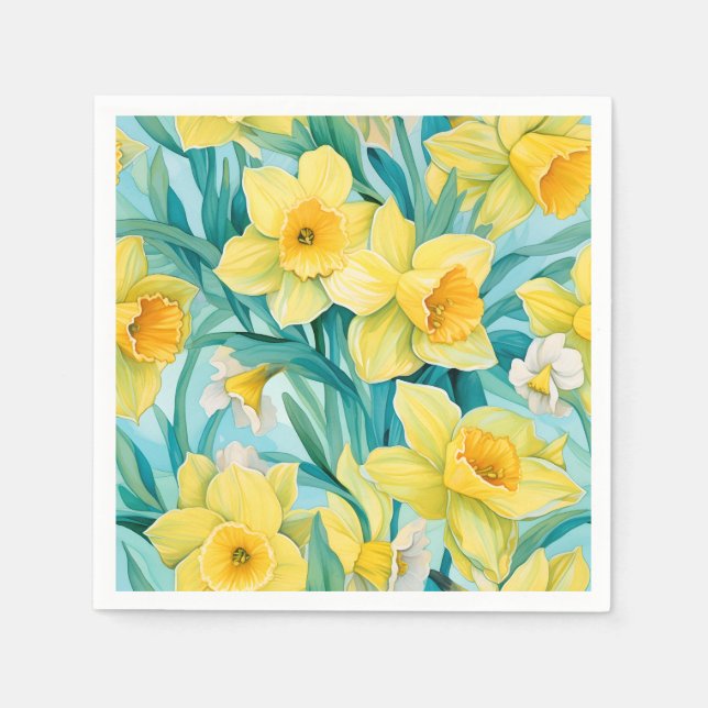 Elegant Watercolor Daffodil Napkins (Front)