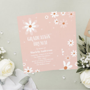 Elegant Watercolor Daisy Flovers Graduation Brunc Invitation