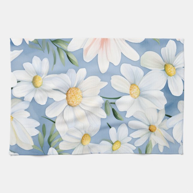 Elegant Watercolor Daisy Kitchen Towel (Horizontal)