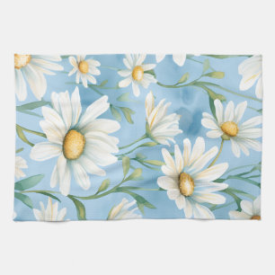 Elegant Watercolor Daisy Kitchen Towel