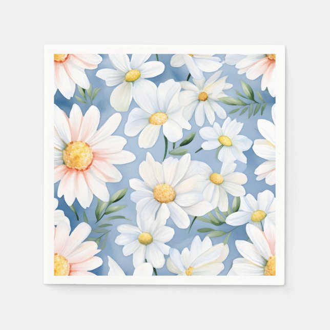Elegant Watercolor Daisy Napkins (Front)