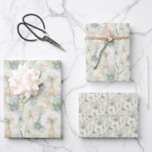 Elegant Watercolor Dandelions Wrapping Paper Sheets