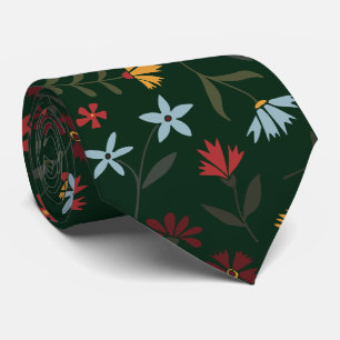 Elegant Watercolor Dark Green Floral Pattern Neck Tie