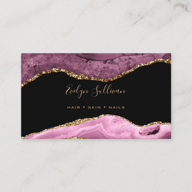 elegant watercolor dark mauve agate business card (Front)