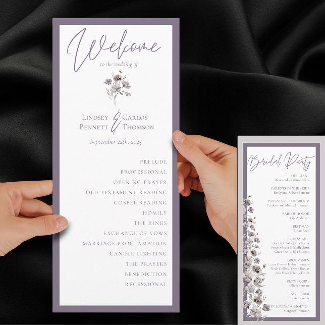 Elegant watercolor dark purple caligraphy ceremony program (Creator Uploaded)