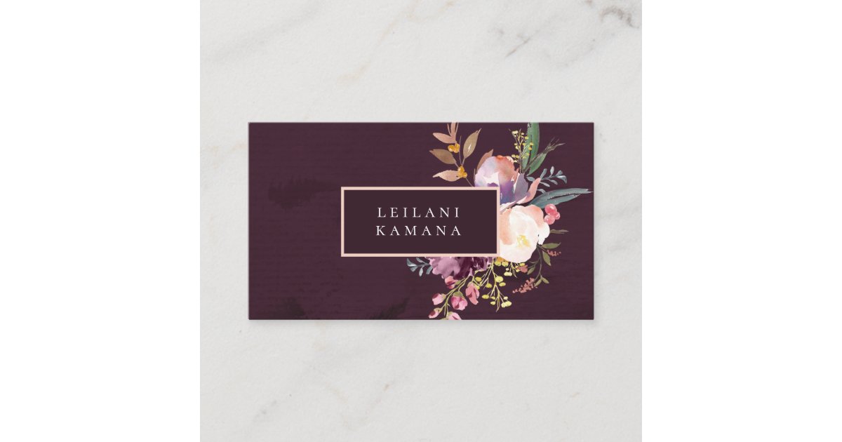 Elegant Watercolor Dark Purple Floral Business Card | Zazzle
