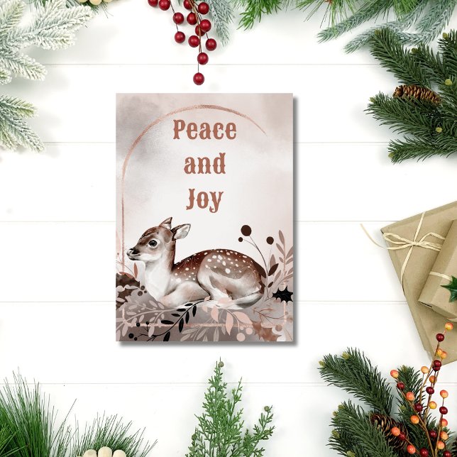 Elegant Watercolor Deer Peace and Joy Christmas Card (Elegant Watercolor Peace and Joy Christmas Card)
