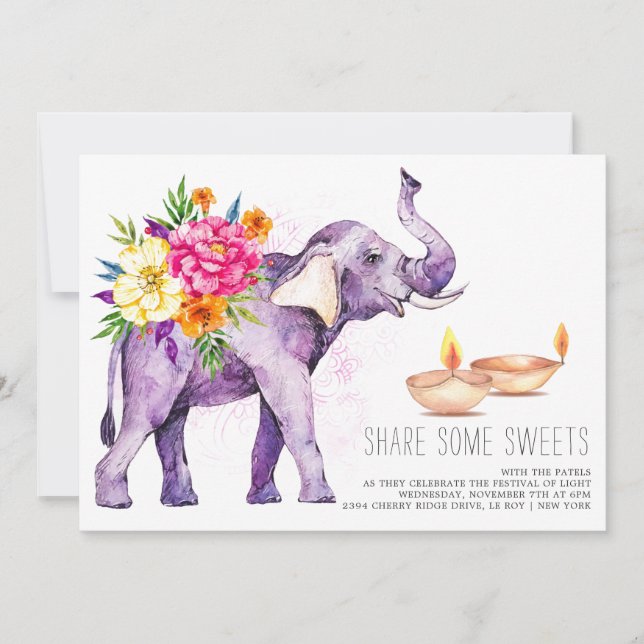 Elegant Watercolor Diwali Festival Invitation (Front)