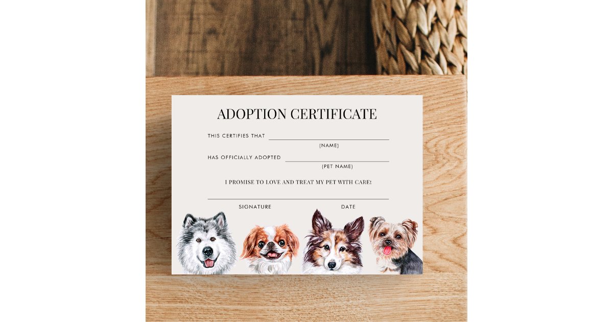 Elegant Watercolor Dog Pet Adoption Certificate Invitation | Zazzle