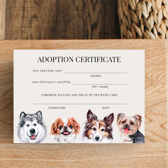Elegant Watercolor Dog Pet Adoption Certificate Invitation | Zazzle