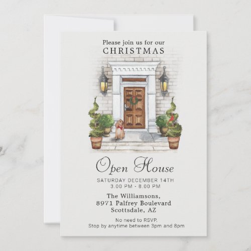 Elegant Watercolor Door Christmas Open House Invitation