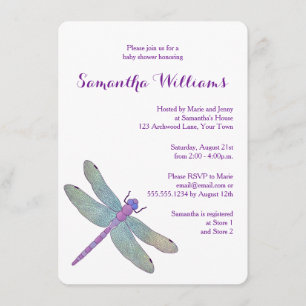Elegant Watercolor Dragonfly Baby Shower Invitation