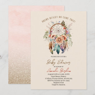 Elegant watercolor dream catcher and flowers invitation