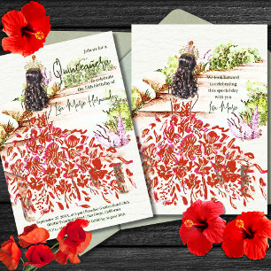 Elegant Watercolor Dreamy Red Dress Quinceañera Invitation