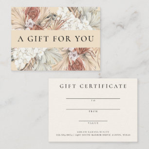 Elegant Watercolor Dried Boho Gift Certificate Note Card