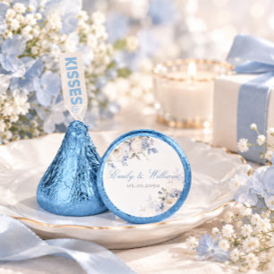 Elegant Watercolor Dusty Blue Floral Wedding Hershey®'s Kisses®