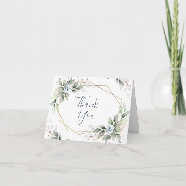 Elegant Watercolor Dusty Blue Foliage Thank You (Front)