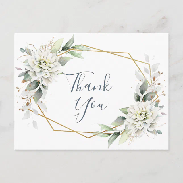 Elegant Watercolor Dusty Blue Foliage Thank You Postcard | Zazzle