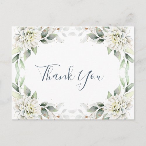 Elegant Watercolor Dusty Blue Foliage Thank You Postcard