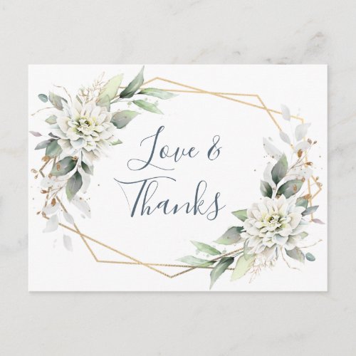 Elegant Watercolor Dusty Blue Foliage Thank You Postcard