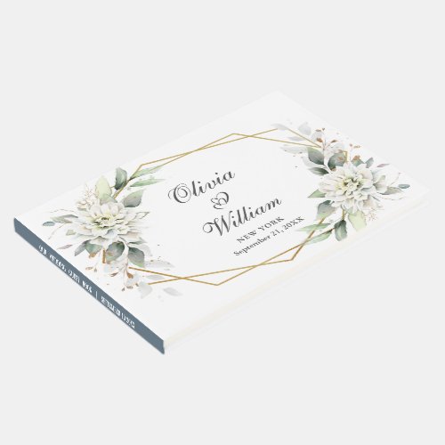 Elegant Watercolor Dusty Blue Foliage Wedding Guest Book