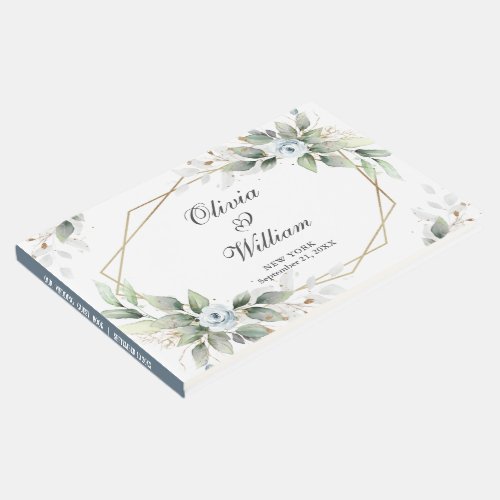 Elegant Watercolor Dusty Blue Foliage Wedding Guest Book