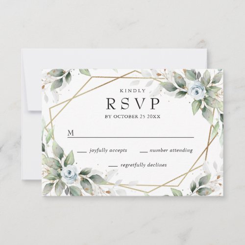 Elegant Watercolor Dusty Blue Foliage Wedding RSVP Card